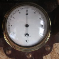 Уникален бронзов барометър термометър в кутия , снимка 4 - Колекции - 36902639
