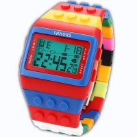Нов Часовник с каишка наподобяваща блокчета на конструктор Лего Lego цветен дъга цветове хронометър, снимка 3 - Други - 11566995