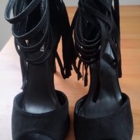 Черни дамски сандали, снимка 3 - Дамски обувки на ток - 43078742