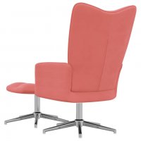 Релаксиращ стол с табуретка, розов, кадифе, снимка 5 - Столове - 38662019