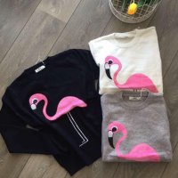 Пуловер със фламинго в черно,бяло и пудра -(С, М и Л), снимка 4 - Блузи с дълъг ръкав и пуловери - 26604401