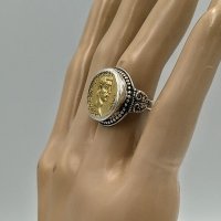 Сребърен пръстен с позлатена реплика на монета на Брут с камите, снимка 8 - Пръстени - 36811851