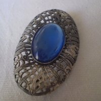брошка Чешко стъкло с цвет синьо и филигранн 1920г , снимка 7 - Антикварни и старинни предмети - 38686508