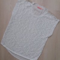 Бяла блуза с лице рехаво плетиво и гръб - шифон, снимка 1 - Тениски - 28509795