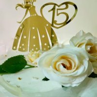 Момиче 15 години златен топер за торта табела украса за торта рожден ден , снимка 1 - Други - 33166303
