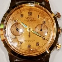 Мъжки златен-позлатен ръчен часовник,хронограф/VENUS/, снимка 1 - Мъжки - 26922094