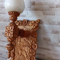 Стара дърворезба с лампа - ловни мотиви - 62/28см , снимка 2 - Антикварни и старинни предмети - 43711187