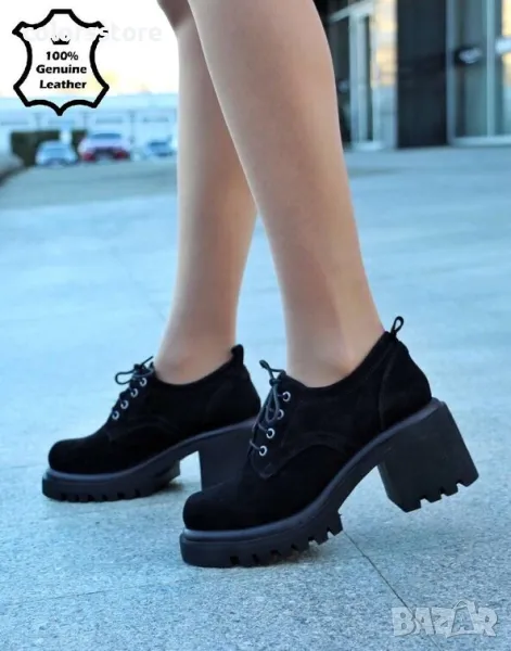 Обувки на ток - черен ЕСТЕСТВЕН велур - 27702, снимка 1