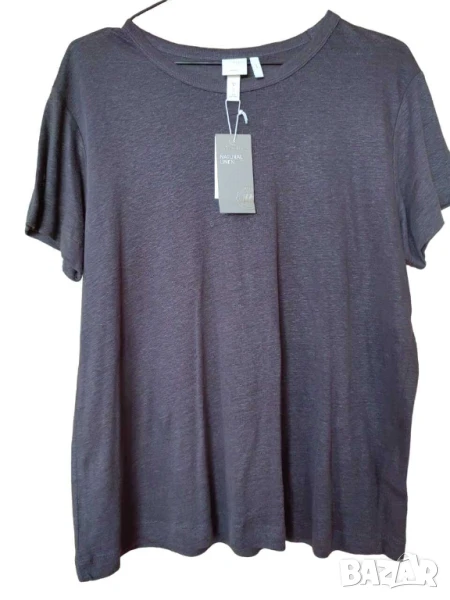 Дамска тениска H&M, 100% лен, Тъмносива, XL, снимка 1