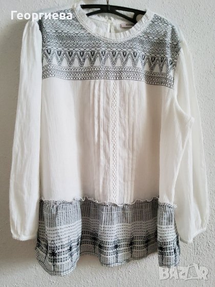 Бяла кенарена риза с бродерия, снимка 1