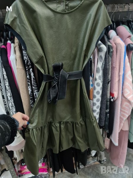Нова колекция луксозна кожена рокля / туника + колан. Налични цветове:зелен горчица и чер , снимка 1