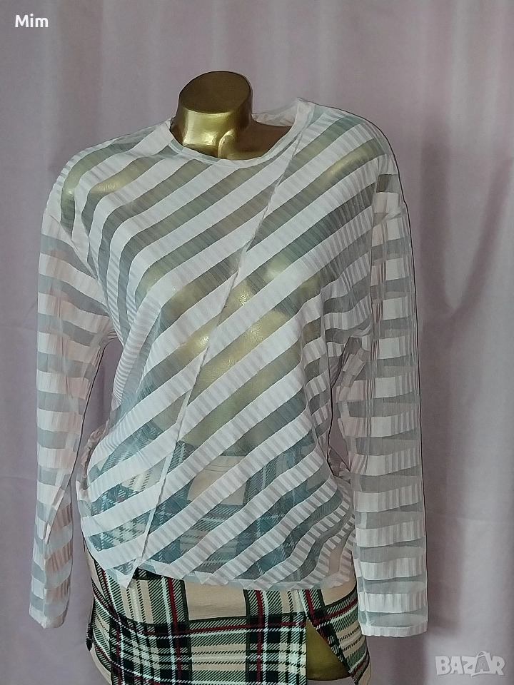 ZARA M Розова прозрачна блуза и пола каре, снимка 1