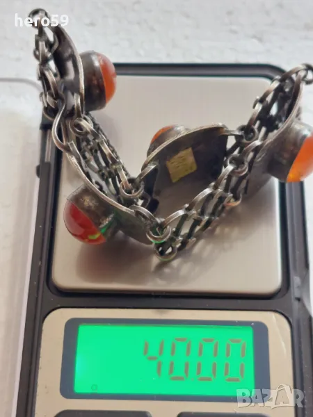 Сребърна дизайнерска гривна с кехлибар/сребро 925,ръчна работа/, снимка 1