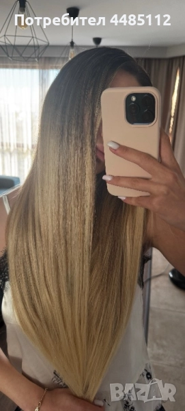 100% естествена коса на кератинови кичури!Балеаж,платинено русо!, снимка 1