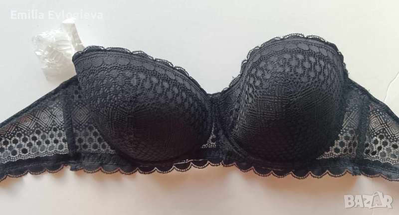 Сутиен черен дантелен 95D без презрамки / с добавени , снимка 1