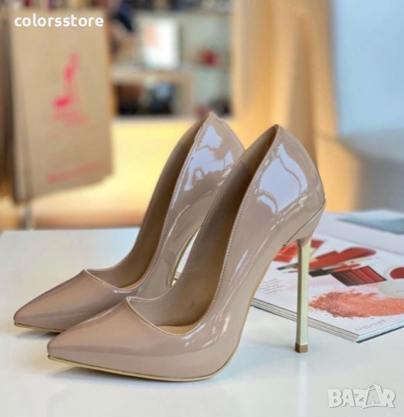 Обувки на ток - бежов лак - 6060, снимка 1