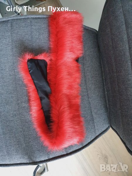 НОВО Червена Пухена яка Еко косъм. 75 см.и 1 м. Пух за качулка Изкуствен косъм Якичка/пухче, снимка 1