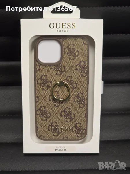 Защитен калъф Guess с метално лого PU, за iPhone13, кафяв, снимка 1