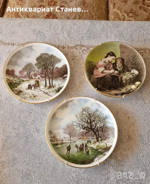 Три чинии за окачване от костен порцелан , снимка 1