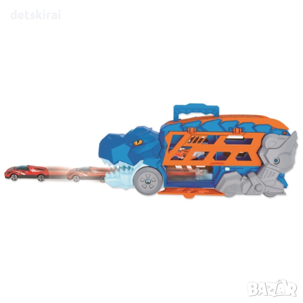 Дино камион и 3 метални коли - 2 в 1, снимка 1