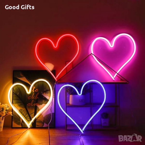Голяма LED Неонова лампа сърце , подарък за Св.Валентин, снимка 1