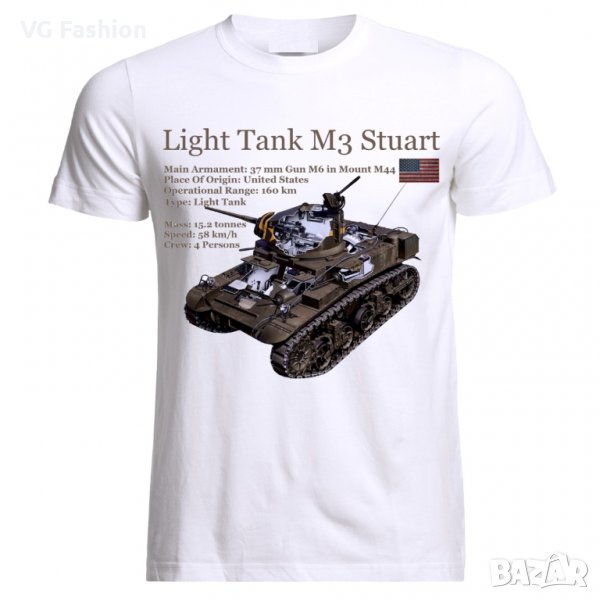 Мъжка Тениска Танк M3 Stuart Tank Panzer Armure WW2 Army War USA, снимка 1