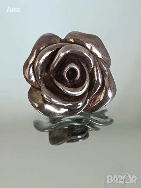 Красив сребърен пръстен роза , снимка 1