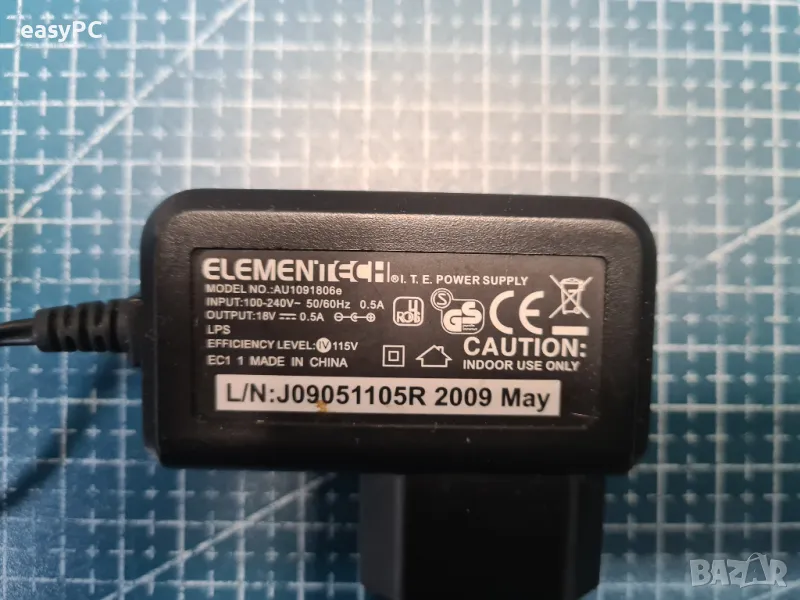 Оригинален захранващ адаптер ELEMENTECH AU1091806e 18V 0.5A, снимка 1
