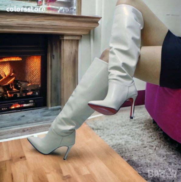 Ботуши на ток - бежова кожа - 1500-B, снимка 1