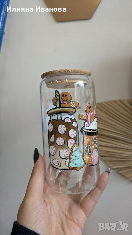 Стъклена чаша с релефен печат, снимка 1