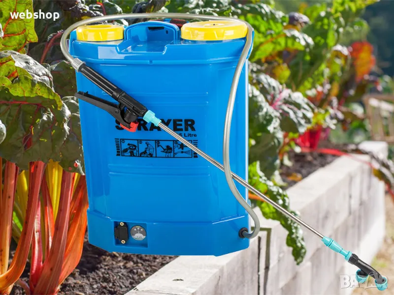 Градинска пръскачка с акумулаторна батерия, тип раница, с дълга тръба, 16 литра, снимка 1