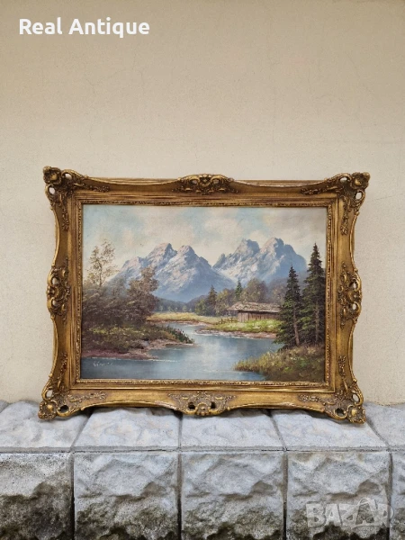 Прекрасна антикварна белгийска картина масло върху платно , снимка 1
