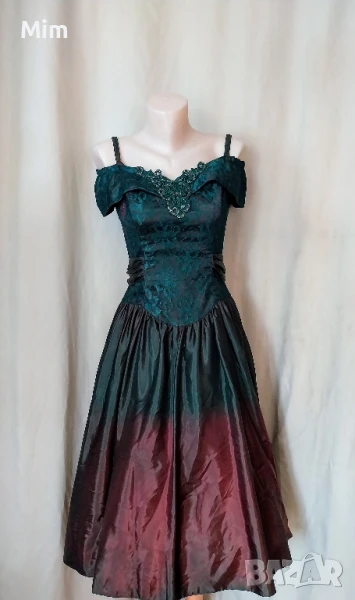 STEPPIN' OUT Paris M Официална рокля в маслено зелена в преливащи цветове , снимка 1