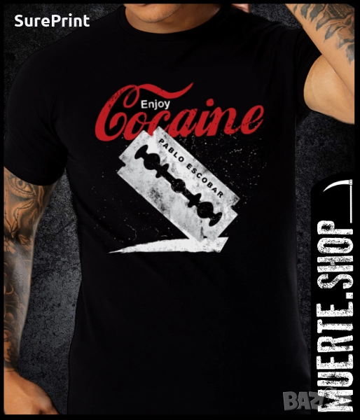 Черна тениска с щампа COCAINE ESCOBAR, снимка 1