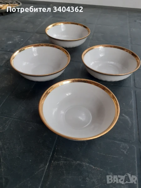 Дулево - съветски порцелан 4 купички за хайвер златен кант, снимка 1