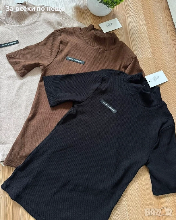 Дамска Блуза С Къс Ръкав Тип Поло Рипс - Налични Различни Цветове Код EN8, снимка 1