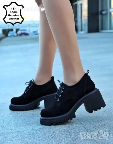 Обувки на ток - черен ЕСТЕСТВЕН велур - 27702