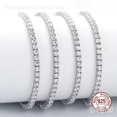 SMTCAT Сребърна Гривна с Квадратни CZ Камъни, снимка 4 - Гривни - 52462485