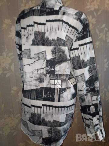 Zara L  -Мъжка нова с етикет риза с абстрактни черно- бели фигури , снимка 9 - Ризи - 40532982