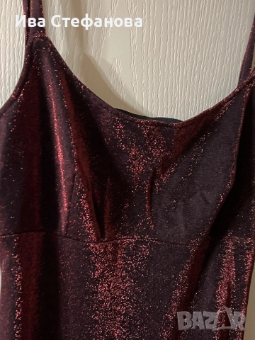 Нова дълга с цепка еластична парти коктейлна официална блестяща бордо рокля, снимка 8 - Рокли - 51634222