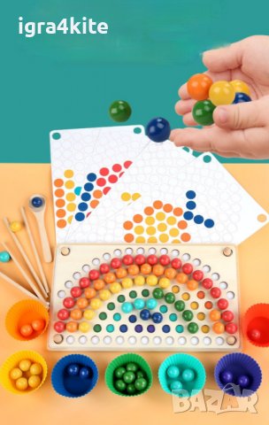 Rainbow wooden clip beads мултифункционална игра с мъфини, топчета и шаблони от дърво , снимка 17 - Образователни игри - 37478078