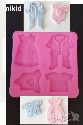 Бебешки дрехи дрешки боди ромпър рокля блуза силиконов молд форма фондан декор украса