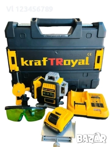 4D лазерен нивелир с 16 линии (четири точков) - със зелен лазер и магнитна стойка за стени и тавани