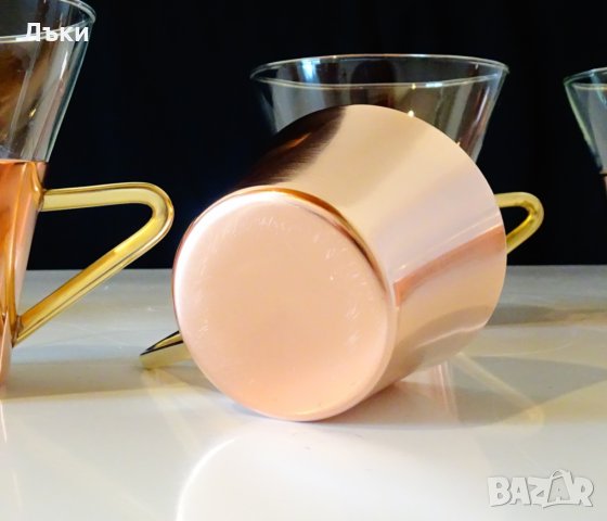 Медни чаши за ракия,плюс стъклена за кафе. , снимка 6 - Антикварни и старинни предмети - 26710953