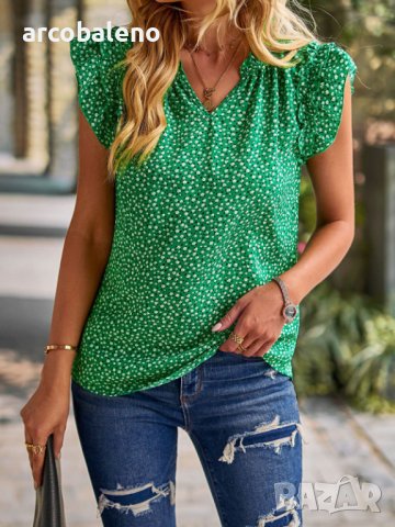 Дамско горнище с V-образно деколте и флорален темперамент, 4цвята, снимка 14 - Ризи - 44119677