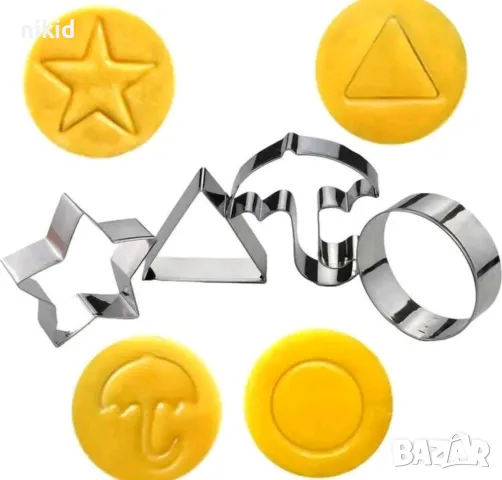 кръг звезда триъгълник чадър Squid game игра на калмари форма форми резец резци за сладки тесто 