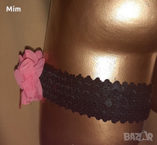 Черни жартиери за крак от паейти, и от дантела с цвете, снимка 3 - Бельо - 32218083