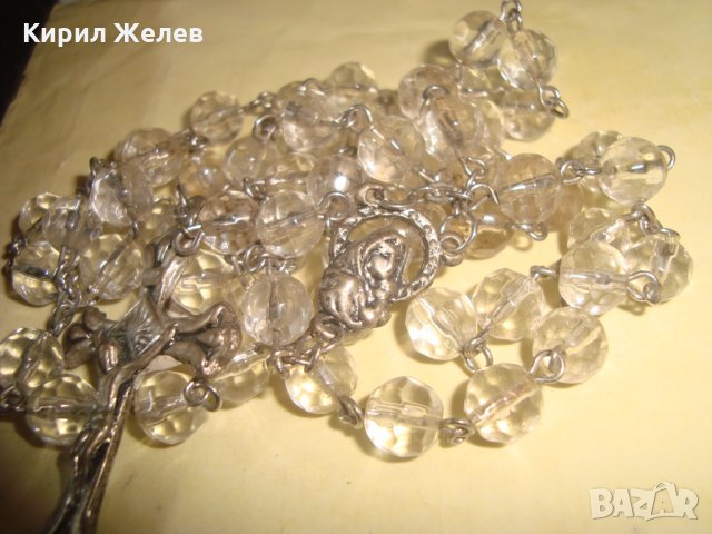 СТАРА КАТОЛИЧЕСКА ОГЪРЛИЦА - БРОЕНИЦА КРИСТАЛНА с РАЗПЯТИЕ и ИКОНКА 22872, снимка 8 - Антикварни и старинни предмети - 33434909