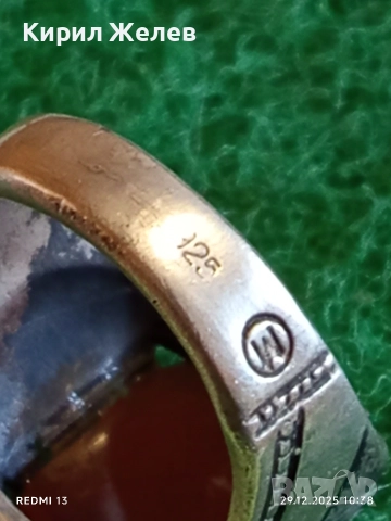 Старинен сребърен пръстен с Кехлибар орнаментиран ювелирна изработка 47115, снимка 4 - Пръстени - 52925679