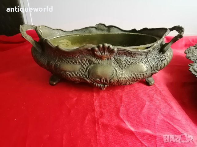 Стара Бронзова БАРОКОВА ЖАРДИНИЕРА с Поставка, снимка 3 - Антикварни и старинни предмети - 43336018